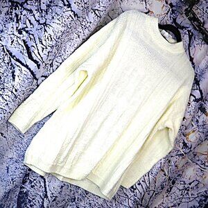 IVORY CABLEKNIT SWEATER 2X Vintage 90s USA Patterned Cream Pastel Work Office